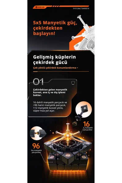 GAN 562 M 5x5 Manyetik Sihirli Küp Rubik Küp Buzlu Kaplama Türkiye Resmi Satıcısı - 3