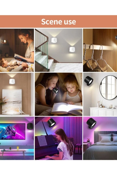 Coverzone Magnetik Yapışkanlı Uzaktan Kumandalı Işık Oda Salon Işıklandırma İç Mekan Şarjlı Lamba BD80A Siyah - 7
