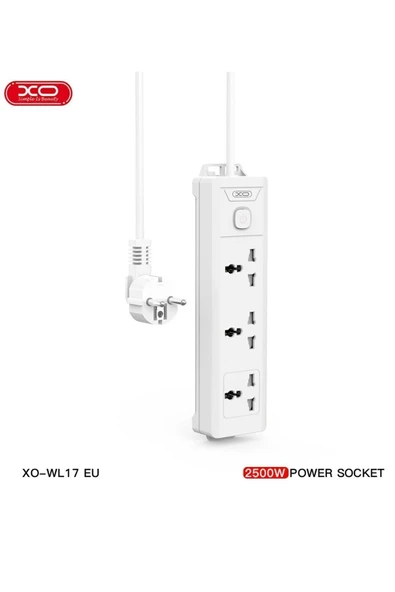 Xo -WL17 2500W Akım Korumalı Açma Kapamalı Topraklı 3lü 2 Metre Grup Priz - 2