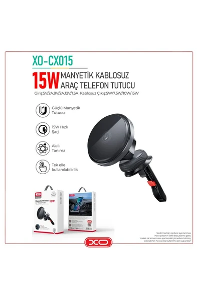 Xo Manyetik Kablosuz Şarj Araç Tutucusu 15 W CX015 - 2