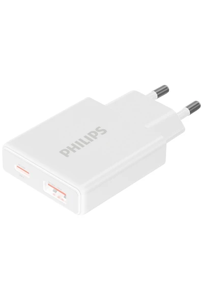 Philips USB Hızlı Şarj Adaptörü,33W PowerDelivery 3.0+QC 3.0,Çift Port USB-C ve USB-A,2 Cihaz Şarj,DLP4322C