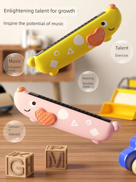 Çocuklar için Harmonik - 16 Delik Sevimli Köpek - Pembe - 4