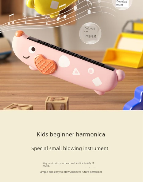 Çocuklar için Harmonik - 16 Delik Sevimli Köpek - Pembe - 12