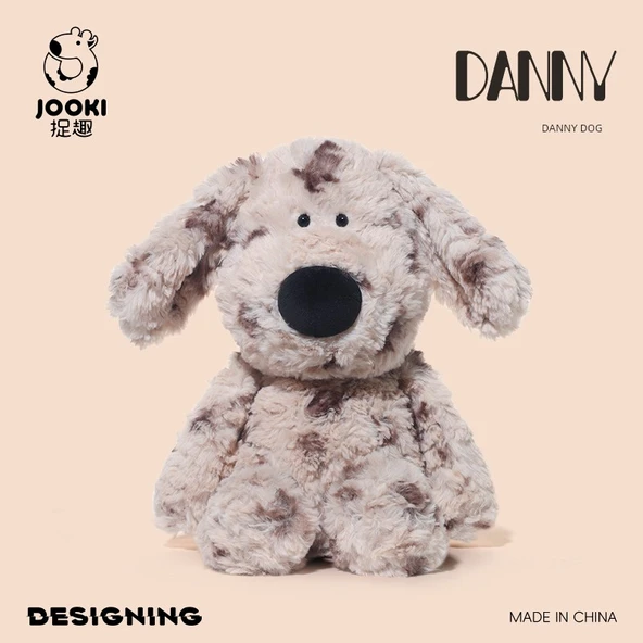 Yumuşak Peluş Köpek Oyuncağı - Gri Benekli Danny Köpek - Hediye Çantası (30cm)
