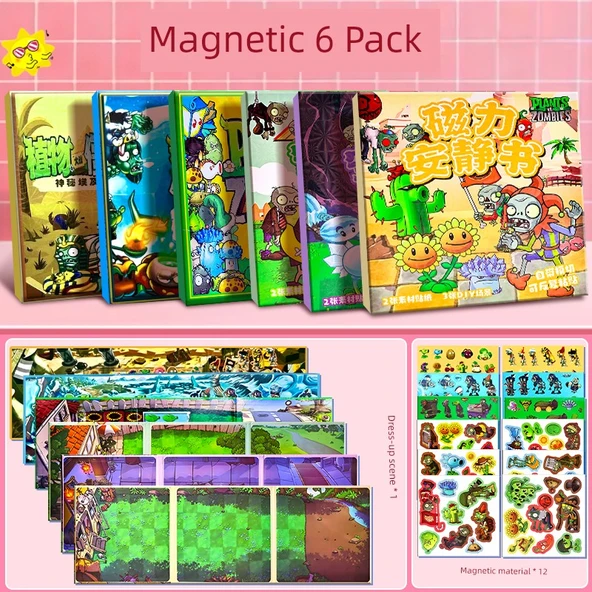 Bitkiler ve Zombiler Magnetik Sessiz Kitap - Hibrit Sürüm + Temiz Gölet + Gizemli Mısır + Buzul Dünyası + Gece Tepesi - Büyük Boy - Lazer Tam Renk