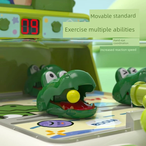Eğitici Mermer Oyunu Makinesi - Hediye Kutusu - Pil Versiyonu - Ağız Açılabilir - Yeşil Crocodile - 40 Mermer - 3