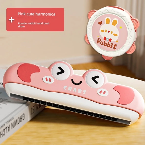 Müzik Aleti Oyuncak Seti - Pembe Harmonik ve Pembe Tavşan Davul