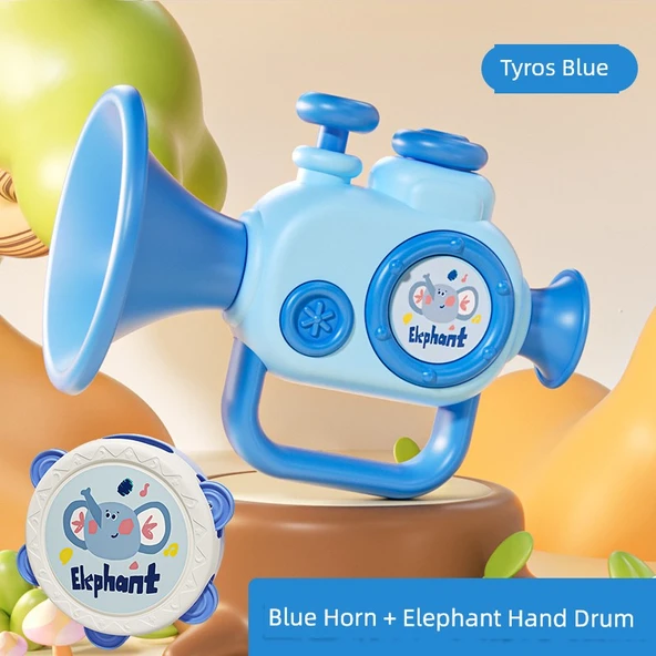 Müzik Aleti Oyuncak Seti - Mavi Trompet ve Fil Davul