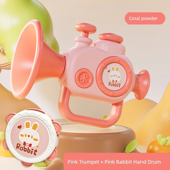 Müzik Aleti Oyuncak Seti - Pembe Trompet ve Pembe Davul