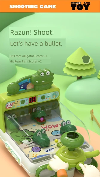 Eğitici Mermer Oyunu Makinesi - Hediye Kutusu - Pil Versiyonu - Ağız Açılabilir - Yeşil Crocodile - 40 Mermer - 12