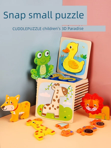 Ahşap 3D Hayvan Bulmacası - Zürafa, Kurbağa, Ördek, Kaplumbağa, Araba, İnek - 7