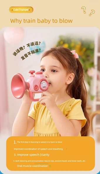 Müzik Aleti Oyuncak Seti - Pembe Trompet ve Pembe Harmonik - 10