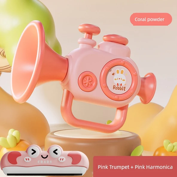 Müzik Aleti Oyuncak Seti - Pembe Trompet ve Pembe Harmonik