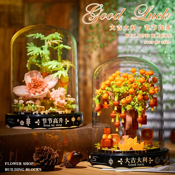 Zenginlik ve Hazine Getiren Jinbao (Zengin Çiçek) Müzik Kutusu + Toz Kapağı - Yapı Blokları - 2