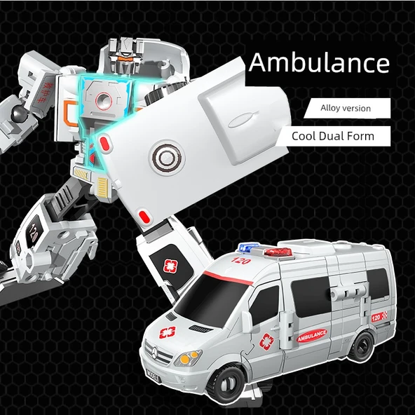 Çocuklar için Alaşım Versiyon Dönüşebilen Ambulans Robot Oyuncağı