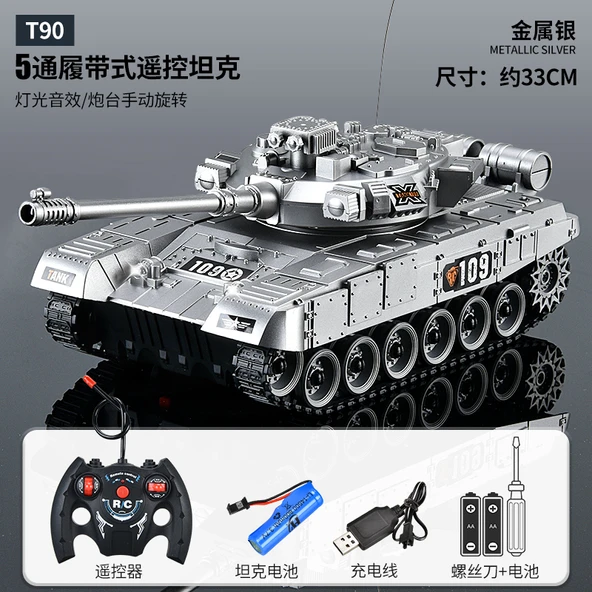 Uzaktan Kumandalı Tank Oyuncağı - 5 Geçiş T90 Metalik Gümüş