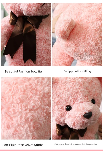 Gül Ayıcık Peluş Oyuncak - Pembe Gül Ayıcık - 80cm - 12