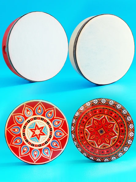 Uğurlu Çiçek Tamburin 8 inç (20cm) Zil Parçasız + Ahşap Çekiç - 4