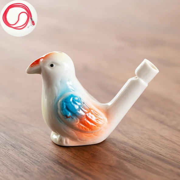 Seramik Kuş Çağırma Düdüğü - Tüylen İpli