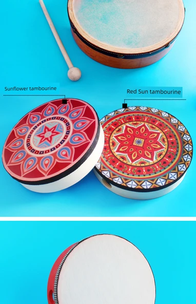 Uğurlu Çiçek Tamburin 8 inç (20cm) Zil Parçasız + Ahşap Çekiç - 9