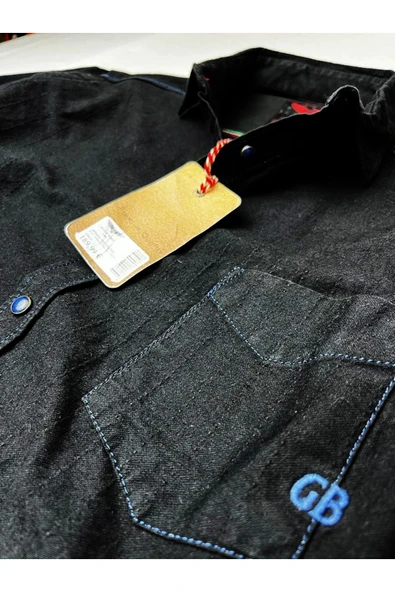 Slim Fit Saf Pamuk Denim Kumaş Kot Gömlek--koyulacivert--- - 2