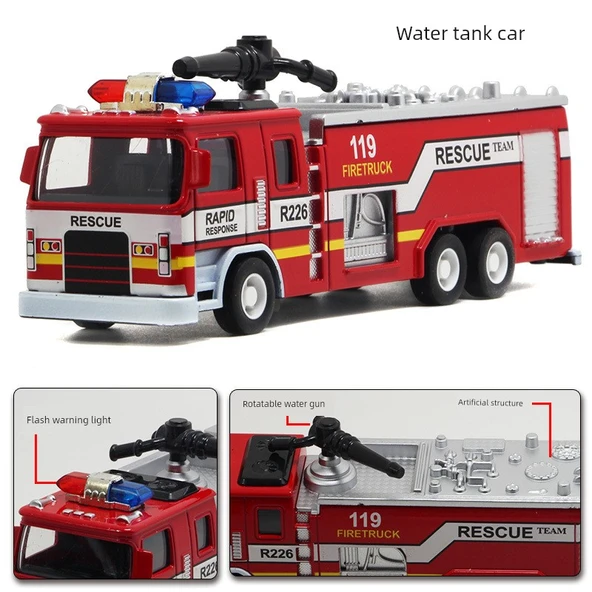 Metal İtfaiye Aracı Oyuncak Modeli - Su Tankı - Işık ve Müzik