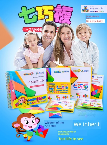 Manyetik Tangram Bulmacası - Büyük Boy (324 Soru) + Yedek Tahta - 8