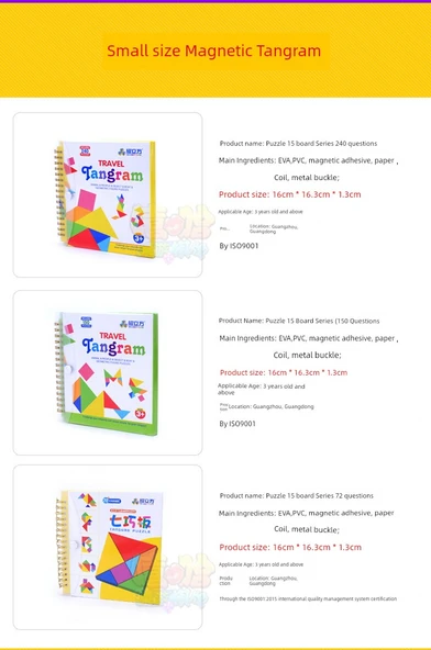 Manyetik Tangram Bulmacası - Büyük Boy (324 Soru) + Yedek Tahta - 10