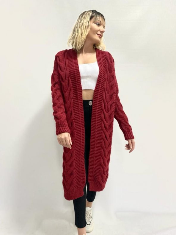 Kadın Bordo Örme Hırka - 4