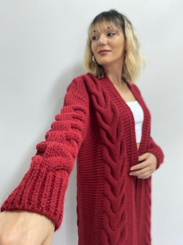 Kadın Bordo Örme Hırka - 5