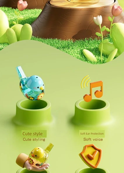 Çocuklar için Su Kuşu Düdüğü - Aurora Mavi - Şeritli - Resim 9