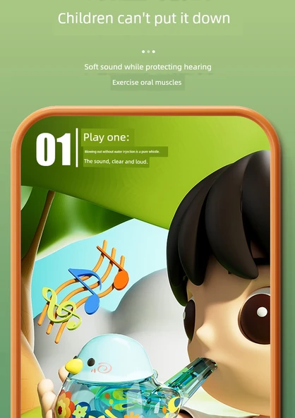 Çocuklar için Su Kuşu Düdüğü - Aurora Mavi - Şeritli - Resim 12