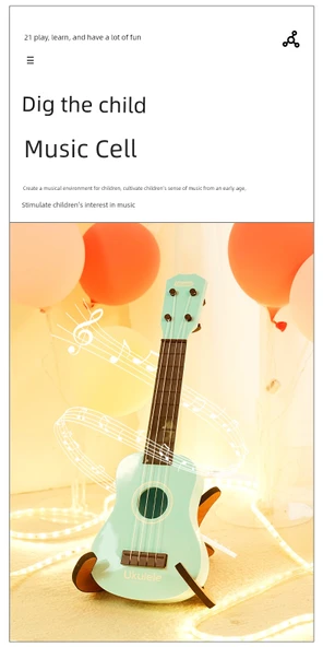 Çocuk Ukulele Gitar Oyuncak - Avokado Yeşili - 10