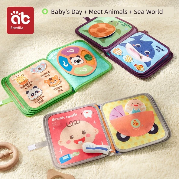 Bebek Kumaş Kitabı - 3 Parça Takım (Bebek Günü + Hayvanları Tanı + Okyanus Dünyası)