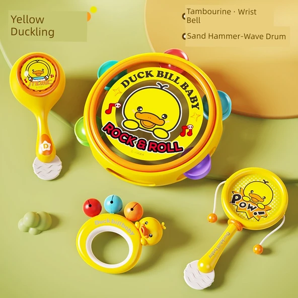 PiYo PiYo Sarı Ördek Müzik Oyuncak Seti - Çıngırak + Tamburin + Kum Çekiç