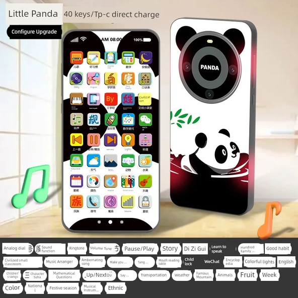 Eğitimsel Dokunmatik Ekran Şarjlı Çocuk Telefonu - Yeni Güncelleme [Kırmızı Panda] 40 Tuş + 50000 İçerik + Tpc Şarj Versiyonu