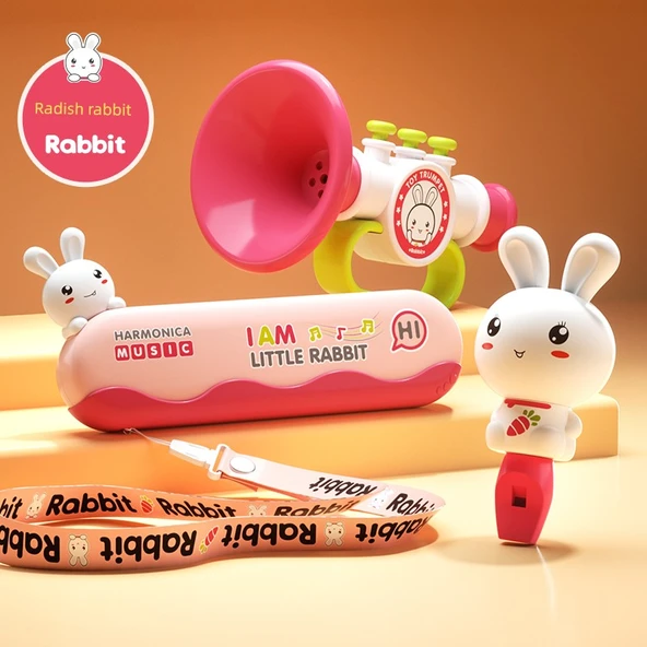 PiYo PiYo Turp Tavşanı Müzik Oyuncak Seti - Harmonik + Flüt + Küçük Boru + Askı İpi
