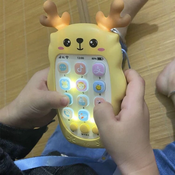 Bebek Diş Kaşıma Mobil Telefon Oyuncağı - Kızıl Kahverengi Pembe (Şarjlı Set) - 4