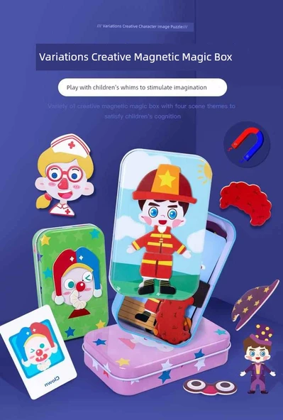 Eğitici Manyetik Giydirme Bulmaca Oyuncak Seti - Emoji Erkek - 8