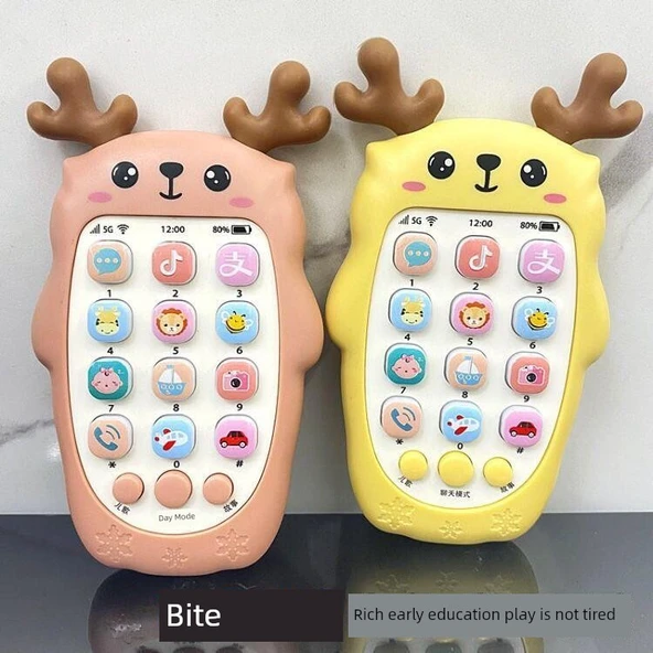 Bebek Diş Kaşıma Mobil Telefon Oyuncağı - Kızıl Kahverengi Pembe (Şarjlı Set) - 5