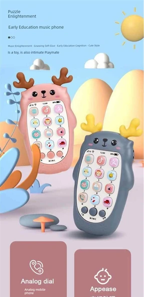 Bebek Diş Kaşıma Mobil Telefon Oyuncağı - Kızıl Kahverengi Pembe (Şarjlı Set) - 7