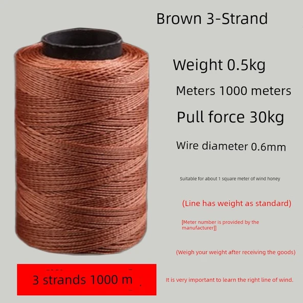 Yusufçuk Uçurtma İpi - 1000m Bej 3 İplik Kahverengi 0.5kg