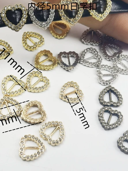 5mm Şeftali Kalp Elmas Süslemeli BJD Bebek Kıyafeti Tokası - Gümüş 5
