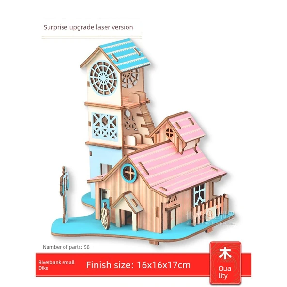 3D Ahşap Bulmaca Göl Mavisi Nehir Kenarı Kulübesi