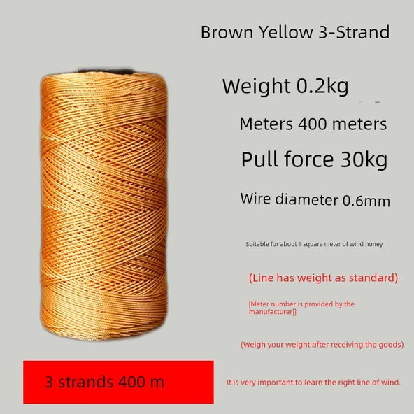 Yusufçuk Uçurtma İpi - 400m Kahverengi Sarı 3 İplik 0.2kg