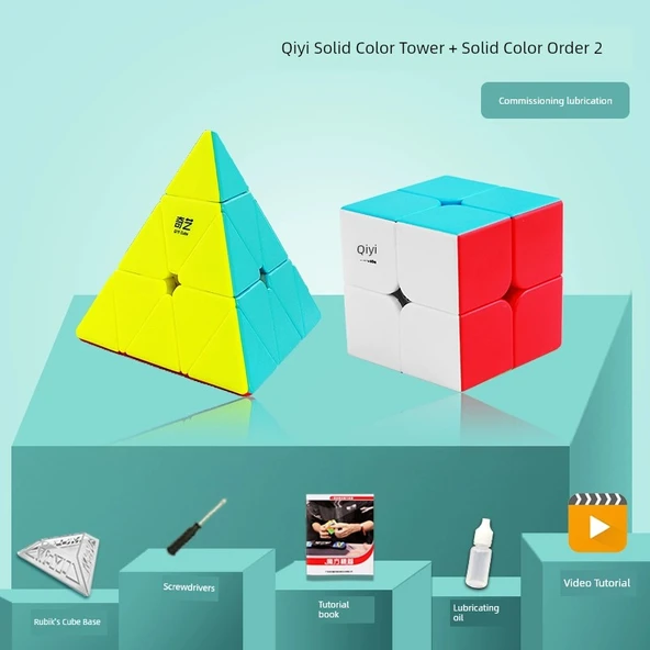 Üçgen Pyraminx Küp - Düz Renk Kule + Aşama 2