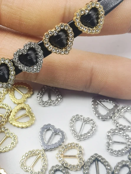 5mm Şeftali Kalp Elmas Süslemeli BJD Bebek Kıyafeti Tokası - Her Renkten 5 Adet - 4