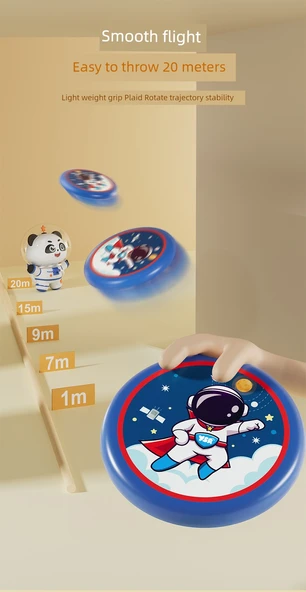 Yumuşak Dönme Özellikli UFO Frisbee Oyunu - Astronot + Küçük Dinozor - 20cm - 11