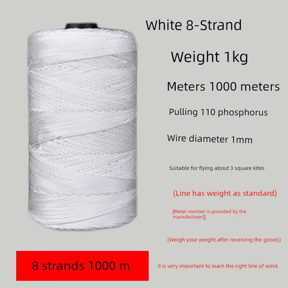 Yusufçuk Uçurtma İpi - 1000m 8 İplik Saf Beyaz 1kg