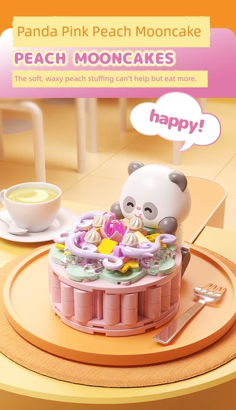 Panda Yapı Blokları - Panda Pembe Şeftali Ay Keki - Resim 10